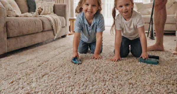Family enjoying clean carpets in their home